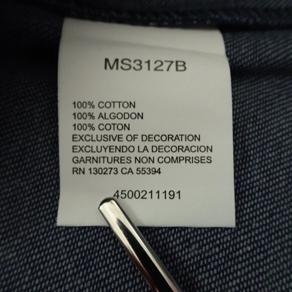 Wrangler Denim Shirt Men's Size L Blue Short Sleeve Pearl Snap Cowboy Cut - Picture 9 of 10